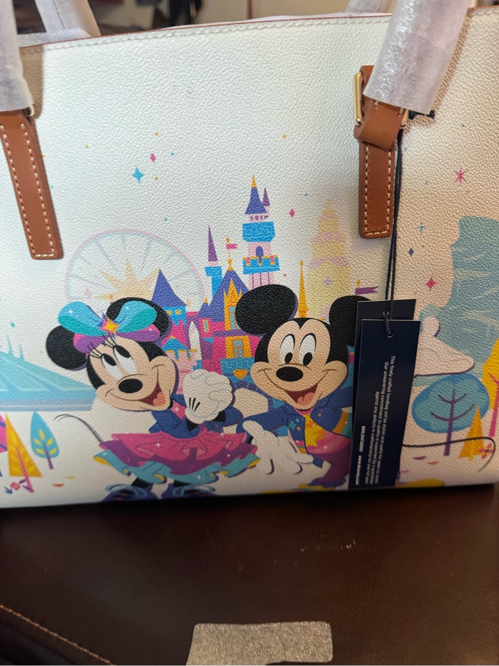 Dooney & Bourke White Disney Mickey & Minnie Parade Tote with Tan Trim - Picture 6 of 7